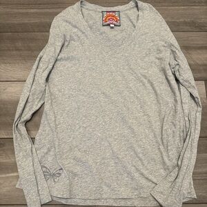 Johnny Was Gray V-Neck Top with Floral Embroidery